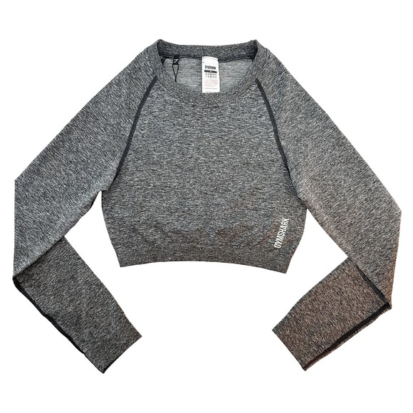 Gymshark Tops - GYMSHARK‎ Adapt Marl Seamless Long Sleeve Crop Top NWT • Medium • gray, black